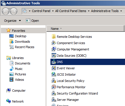 Opening the DNS Manager on Windows Server 2008 Opening the DNS Manager on Windows Server 2008
